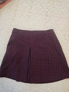 Hera Collection Red & Navy Micro-Plaid A-Line Skirt